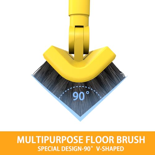 Dymoll Multi-Purpose V-Shaped Grout Brush with 16.9" Floor Squeegee Set, Long Handle Floor Scrub Brush for Cleaning Bathroom Tile Corner Baseboards, Squeegee for Cleaning Garage Floor Window Glass