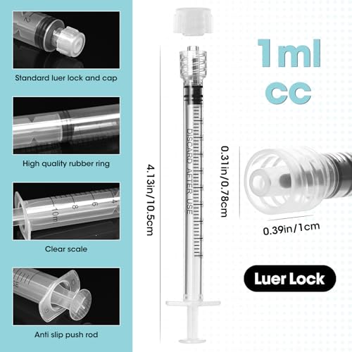 1ml Luer Lock Syringe with Cap and Soft Plastic Tube, Individually Wrapped 10 Pack, Suitable for Pet Liquids Feeding - size: 1ml - 2.0mm Tube