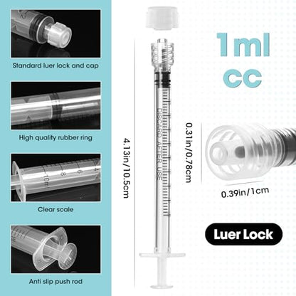 1ml Luer Lock Syringe with Cap and Soft Plastic Tube, Individually Wrapped 10 Pack, Suitable for Pet Liquids Feeding - size: 1ml - 2.0mm Tube