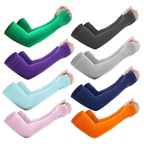 GOUNOD Sun Protection Cooling Arm Sleeves with Thumb Holes - Gardening Outdoors Sports Workouts Sunscreen Arm Sleeves - color: 8 Pairs Multicolor 2