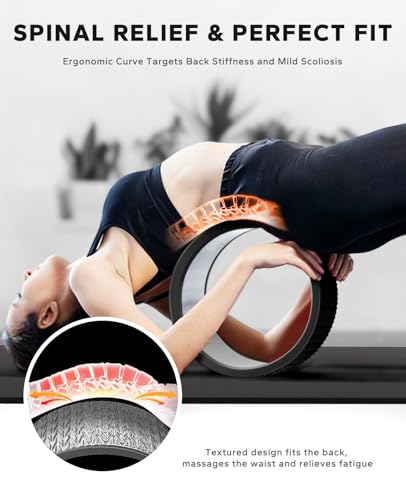 HAPBEAR Yoga Wheel Set with Exercise Ball, 12'' Back Roller Wheel for Back Pain Relief, Foam Roller for Back Stretching, Physical Therapy & Muscle Massage - color: Black