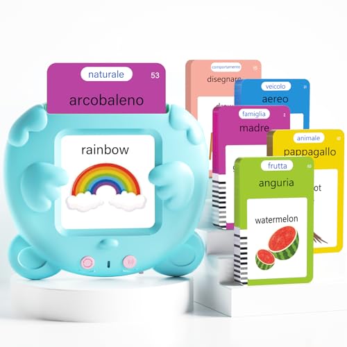 Italian and English Talking Flash Cards for Toddlers, 510 Sight Words Bilingual Learning Toys for Children, Autism Pocket Speech Therapy Toys, Italiano Vocabulary Educational Flashcards - size: 510-Italian&English(blue)