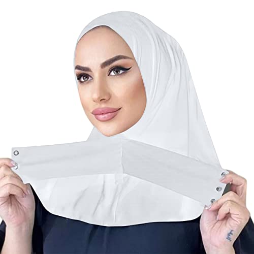 Suillty Fashion Muslim Hijab for Women Instant Snap Fastener Hijab Inner Cap Full Cover Head Wraps Scarf Islam Turban Caps - color: White