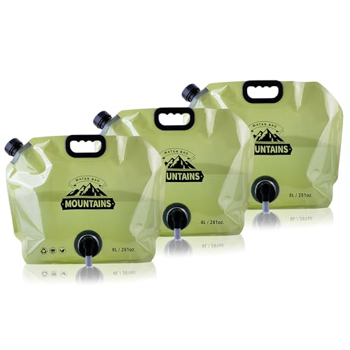 Water Jug Camping 2.1 Gallon Collapsible with Spigot, BPA Free Portable Water Pouch Foldable Water Bags for Outdoor Hiking, Travel and Emergency & Water Storage Containers (Green-3Pcs) - color: Green-3Pcs