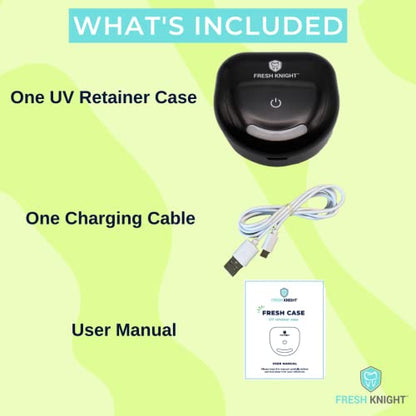 FRESH KNIGHT UV Retainer Case | UVC Retainer Cleaner, Disinfects Cleans and Removes Odors, Mouth Guard Case, compatible for Invisalign Container (Black-UV) - color: Black UV