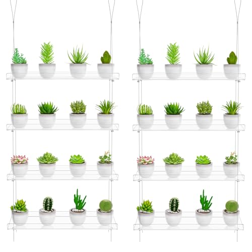 OtNiap Clear Hanging Window Plant Shelves, 2-Pack 4-Tier, 16-Inch Stand | Adjustable Indoor wall plant holder for herbs, microgreens and potted plants. Maximizes window space while displaying plants - size: 2 Pack-4 Tier