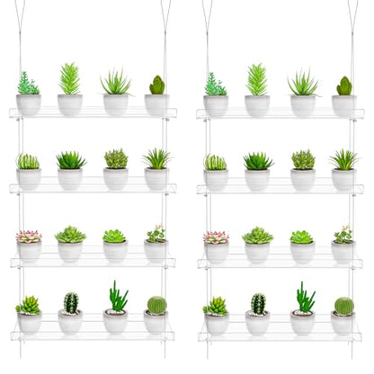 OtNiap Clear Hanging Window Plant Shelves, 2-Pack 4-Tier, 16-Inch Stand | Adjustable Indoor wall plant holder for herbs, microgreens and potted plants. Maximizes window space while displaying plants - size: 2 Pack-4 Tier