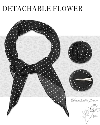Chiffon Scarf for Women, Removable Flower Neck Scarf Light Soft Fashion Rose Scarves Versatile Headband or Hair Band - color: Small Black Polka Dot
