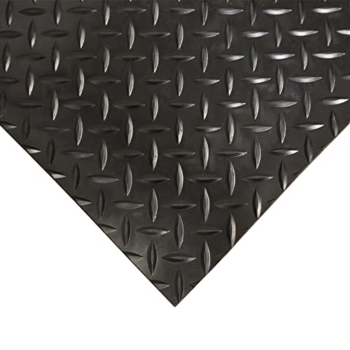Rubber-Cal Diamond-Plate Rubber Flooring Roll - 3 mm x 4 ft x 4 ft Roll - Black - size: 48"L x 48"W x 0.1"Th