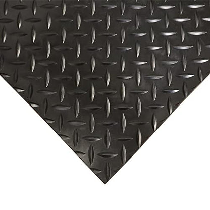 Rubber-Cal Diamond-Plate Rubber Flooring Roll - 3 mm x 4 ft x 4 ft Roll - Black - size: 48"L x 48"W x 0.1"Th