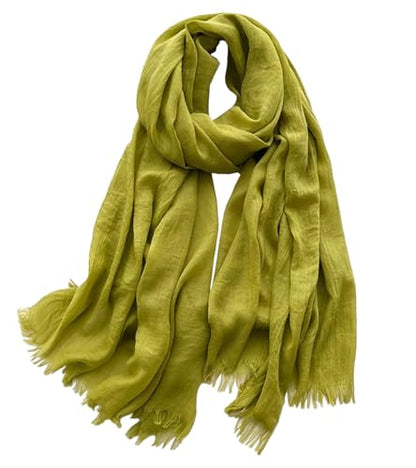 Solid color cotton and linen scarf, wrinkled all season versatile long sunscreen fashionable shawl - color: Autumn Fragrant Yellow