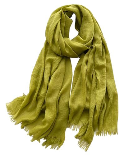 Solid color cotton and linen scarf, wrinkled all season versatile long sunscreen fashionable shawl - color: Autumn Fragrant Yellow