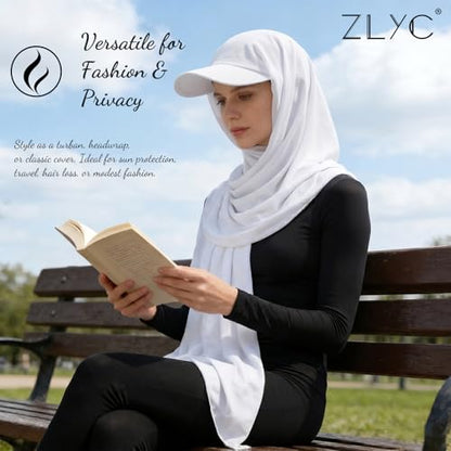 ZLYC Women Muslim Hijab Scarf with Visor Built-in Undercap Sun Protection Headwrap - color: Solid White