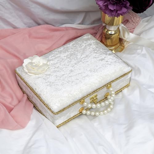 Modefa Islamic Luxury Pearl Islamic Gift Set - Holy Quran in Arabic - Velvet Box with Quran, Hijab, Tesbih, & Bookmark (White) - color: White