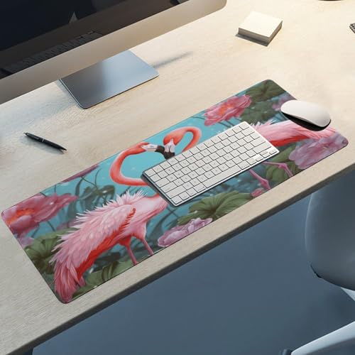Large Size Gaming Mouse Pad Flamingo Love Flowers Desk Mat Non-Slip Base Waterproof Desktop Writing Pad for Office Home - color: Flamingo Love Flowers, size: 30x80cm