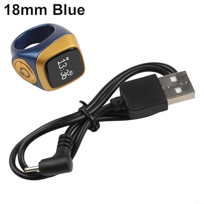 IQibla Smart for Zikr Ring with Digital Counter, Vibration Reminder, for OLED Display, 40mAh Battery and Prayer Time Alerts for Muslims, Black(18mm blue) - size: 18mm blue