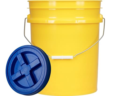 5 Gallon Food Grade Plastic Bucket with Air Tight Screw on Lid Made in USA Container (Yellow Bucket with Blue Lid) - color: Yellow Bucket With Blue Lid