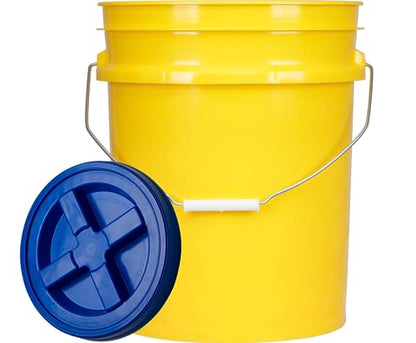 5 Gallon Food Grade Plastic Bucket with Air Tight Screw on Lid Made in USA Container (Yellow Bucket with Blue Lid) - color: Yellow Bucket With Blue Lid