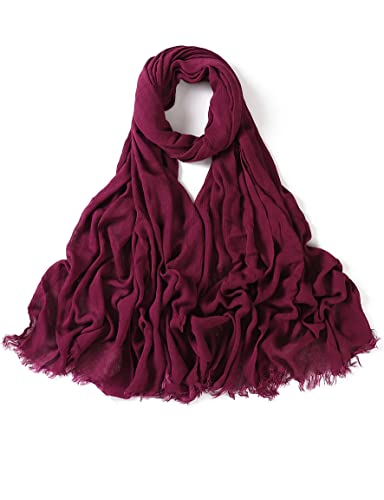 Txameru Hijab Scarf for Women - Muslim Rayon Crinkle With Fringe Edge - color: Wine Berry
