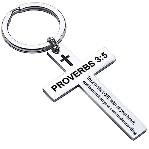 Ldurian Bible Verse Keychain Christian Cross Keychain for Women, Cross Key Chain for Men Religious Scripture - style: Proverbs 3:5