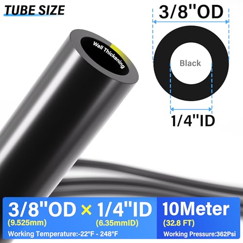 TAILONZ PNEUMATIC Air Line DOT 3/8 inch od Black Pneumatic Nylon Tube 32.8ft Air Brake Tubing Nylon Hose - color: Black-Nylon, size: 3/8'' OD/32.8ft/10m