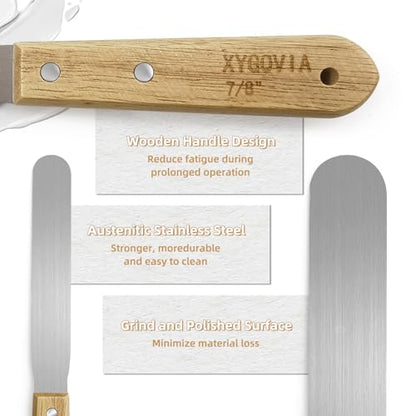 9-Piece Caulking Spatula with Wooden Handle, Professional Stainless Steel Caulk Tool Set Finishing Tools, Streamline Spatulas for Caulk Application - color: 9PCS