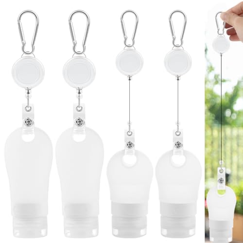 LUEXBOX 4 PACK Portable Travel Bottle Set, Leakproof Silicone Bottles with Stretchable Lanyard, Travel Sized Empty Liquid Bottles Container, Reusable, Squeezable and Refillable (White) - color: White