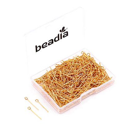 BEADIA Open Eye Pins Gold Head Pins for DIY Jewelry Making 20mm 500pcs - color: Gold, size: 20mm