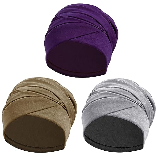 Turban Head Wrap Scarf,African Women' Soft Long Scarf Shawl Hair Bohemian Headwrap Stretch Headband Tie - color: Set G-purple+khaki+gray