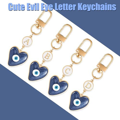 XGALBLA Small Evil Eye Keychains Initial Letter Key Chains for Women Men Car Key Bag Purse Charm- Good Luck Amulet Protection - color: Evil Eye 1-a