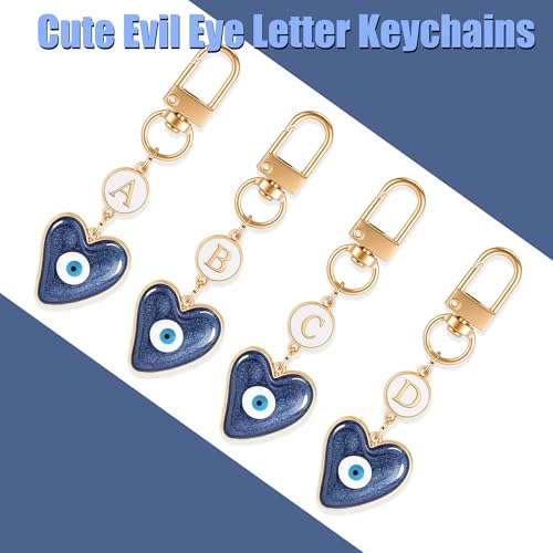 XGALBLA Small Evil Eye Keychains Initial Letter Key Chains for Women Men Car Key Bag Purse Charm- Good Luck Amulet Protection - color: Evil Eye 1-b