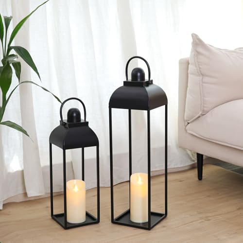 25'' 19'' Lanterns Decorative Outdoor Indoor, Black Metal Outdoor Lanterns - color: Black, size: 25in and 19in