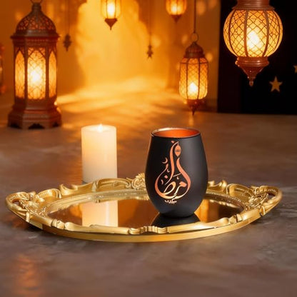Ramadan Mubarak Decor Glass Candle Holder, Matte Black Tealight & Votive Holder for Ramadan Decorations, Eid Mubarak Decor & Gifts, Islamic Decorations for Home