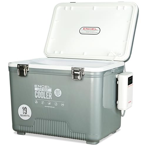 ENGEL Live Bait Cooler PRO for Fishing - Portable Minnow and Bait Bucket with Lithium-Ion Rechargeable Aerator - color: Silver, size: 19 Quarts