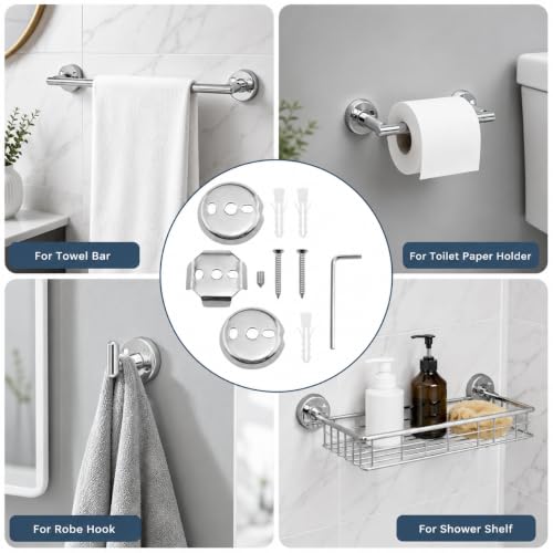 Towel Bar Mounting Hardware Universal Stainless Steel Bracket 1 Set | 2 Round and 2 Square Bases, Stainless Steel Construction, Screws with M3 Wrench, for Common Bathroom Fixtures