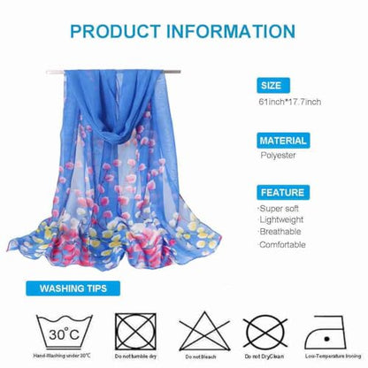 Xyueanlo Women's Chiffon Scarf Lightweight Scarves Fashion Elegant Floral Print Scarfs Shawls - color: Plum Blossom Blue
