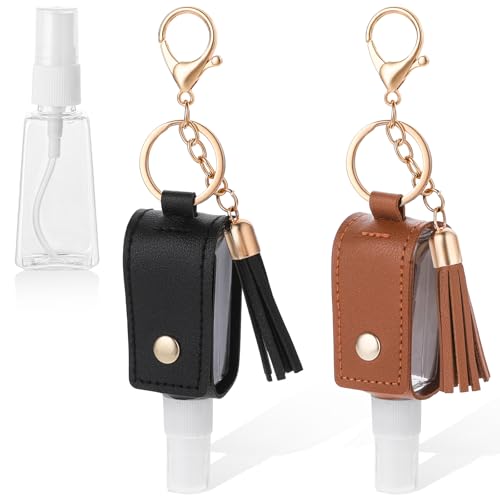 2 Pcs Handwashing Fluid Holder Travel Size, 1oz/30ml Small Squeeze Bottle with Keychain Portable Empty Travel Bottles Hand Refillable Containers for Liquid Storage(Black+Brown) - color: Black+brown
