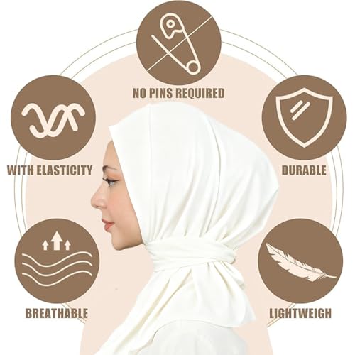 OULIGET Instant Scarf For Women,Muslim Flexible Turban with Buttons Ready to Wear Easy,Chic Sport Jersey Hijab Head Scarf - color: White