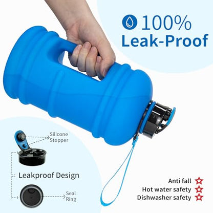 TOOFEEL 2 Liter Water Bottles - Half Gallon BPA Free - Ideal for Gym, Reusable Large Water Bottle with Measurements Marked - 74 oz Matte Blue - color: Matte Dark Blue, style: 74 oz water bottle