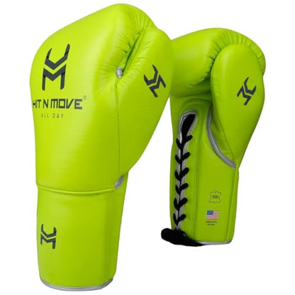 HIT N MOVE All Day Pro Balance Sparring and Bag Boxing Gloves LACE UP, Boxing Gloves Men & Women, Boxing Equipment, Sparring & Bag Gloves for Boxing, Kickboxing, Muay Thai, MMA - color: Neon Green, size: 12 OZ