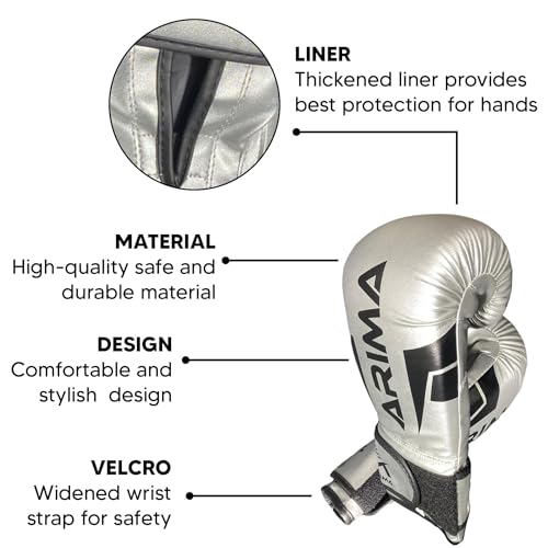 Boxing Gloves - Premium PU Leather, Heavyweight - Ideal for Boxing, Kickboxing, Muay Thai & Fitness Training - color: Silver, size: 12 oz.