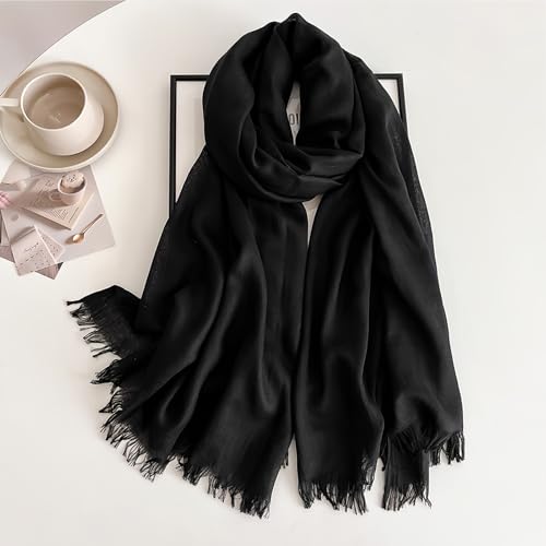 Extra Large Cotton Linen Shawl Wrap for Women, Elegant Scarf with UV Protection Breathable Lightweight Head Cover Hijab - color: Black
