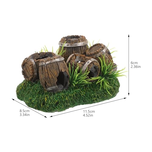 Kisangel Wine Barrel Aquarium Ornament Resin Fish Tank Decoration with Hideout Cave for Fish and Shrimp Shelter 2.36X3.35X2.36 Inch Rustic Aquarium Decor