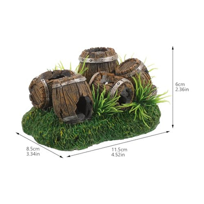 Kisangel Wine Barrel Aquarium Ornament Resin Fish Tank Decoration with Hideout Cave for Fish and Shrimp Shelter 2.36X3.35X2.36 Inch Rustic Aquarium Decor