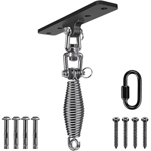 Dolibest Hanging Kits Hammock Chair Hardware, Heavy Duty Swing Hanger with Spring (6MM) for Indoor Outdoor Playground Hanging Chair Hammock Chair Punching Bags, 4 Screws, 4 Expansion Screws - color: Swing Hanger With Spring-1