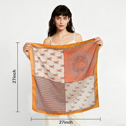 27" Head Scarf Like Satin Silk for Women,Hair Scarves Bandana,Headband Silk Feeling for Hair Wrap - color: Golden Brown