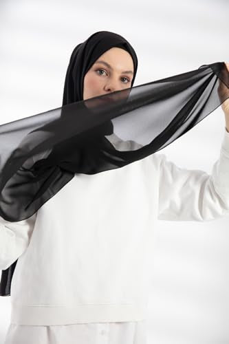 Chiffon Hijab Scarf For Women - Made in Turkiye - color: Black