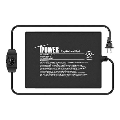 iPower 6 by 8-Inch 8 Watts Reptile Heating Mat with Temperature Controller Under Tank Warmer Terrarium Heat Pad for Reptiles and Amphibians, Black - size: 6" x 8", style: Heat Pad with Adjust Knob