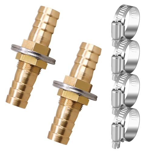 5/8 inch Brass Hose Barb Bulkhead Fitting For Fuel/Air Systems | For Pipeline/Irrigation/Industrial Projects, Flat Washers and Clamps, Easy To Install, High Hardness, Quality Assurance,2Pack - style: 5/8"