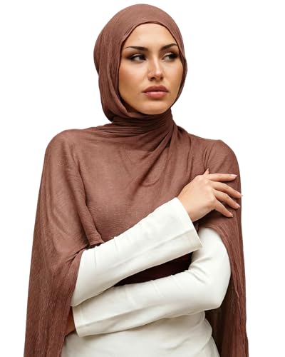 Crinkle Cotton Hijab, Soft Light and Breathable Hijab Scarf For Women, Suitable for All Seasons - color: Caramel